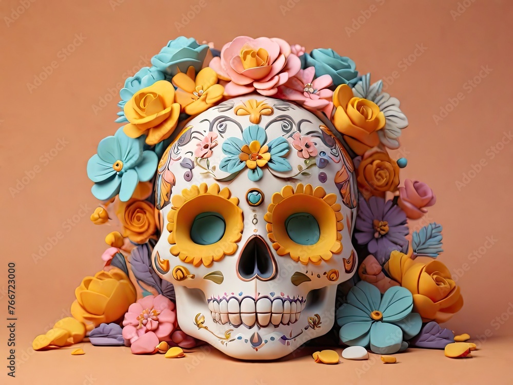 Sugar Skull calendula Dead holiday Mexico bones