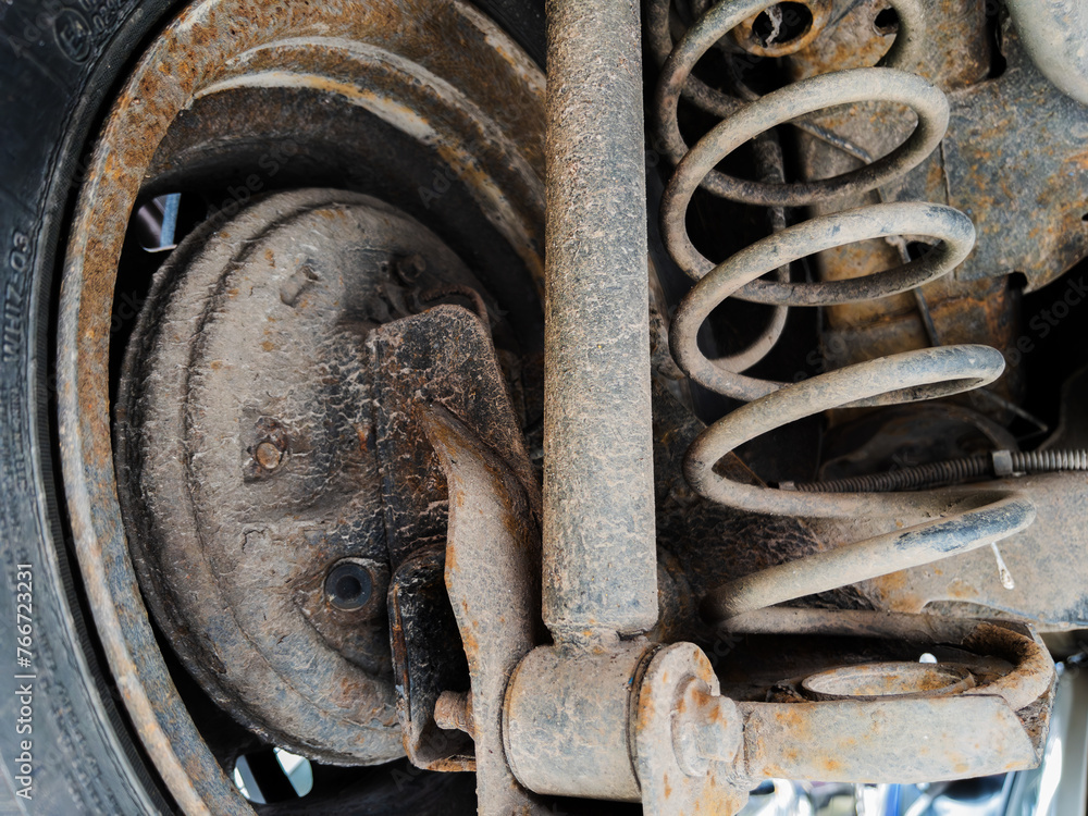 Rusty Car Suspension System Close-Up