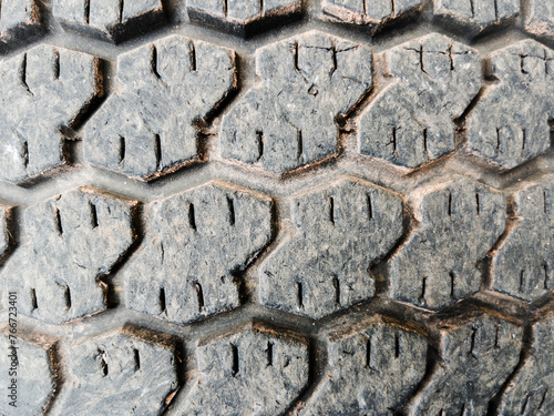 Close-up of Worn Tire Tread Texture
