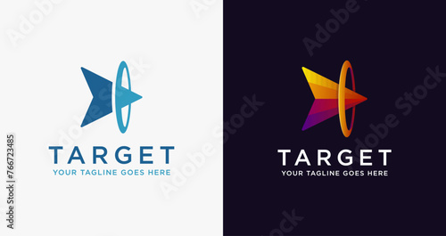 Abstract colorful head of arrow on target logo icon , achievement logo design vector template