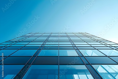 Monochrome Abstract Architectural Pattern: Modern Building's Glass Windows Against Clear Sky. Concept Monochrome Photography, Abstract Art, Architectural Design, Modern Buildings, Glass Windows