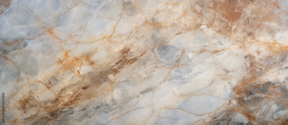 Marble surface with intricate brown and white patterns shown in close-up detail, displaying the elegant and unique design