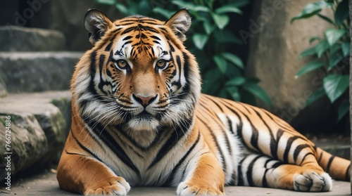 A tiger in zoo looking at the camera from Generative AI