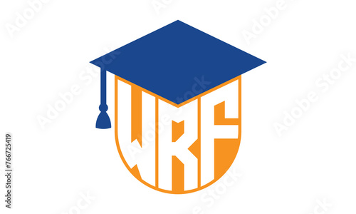 WRF initial letter academic logo design vector template. school college logo, university logo, graduation cap logo, institute logo, educational logo, library logo, teaching logo, book shop, varsity