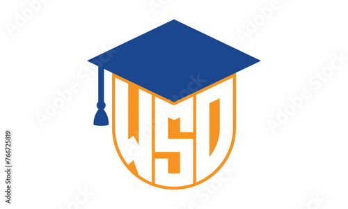 WSO initial letter academic logo design vector template. school college logo, university logo, graduation cap logo, institute logo, educational logo, library logo, teaching logo, book shop, varsity photo