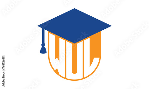 WUL initial letter academic logo design vector template. school college logo, university logo, graduation cap logo, institute logo, educational logo, library logo, teaching logo, book shop, varsity