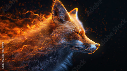 Fiery Fox Profile with Sparkling Bokeh Effect © INsprThDesign