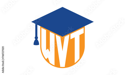 WVT initial letter academic logo design vector template. school college logo, university logo, graduation cap logo, institute logo, educational logo, library logo, teaching logo, book shop, varsity