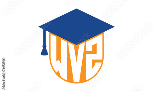 WVZ initial letter academic logo design vector template. school college logo, university logo, graduation cap logo, institute logo, educational logo, library logo, teaching logo, book shop, varsity