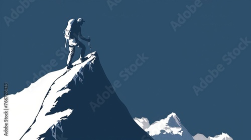 A simple outline of a mountain climber reaching the summit AI generated illustration © Olive Studio