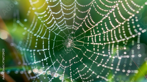 An intimate view of a dew-covered spider web AI generated illustration © Olive Studio