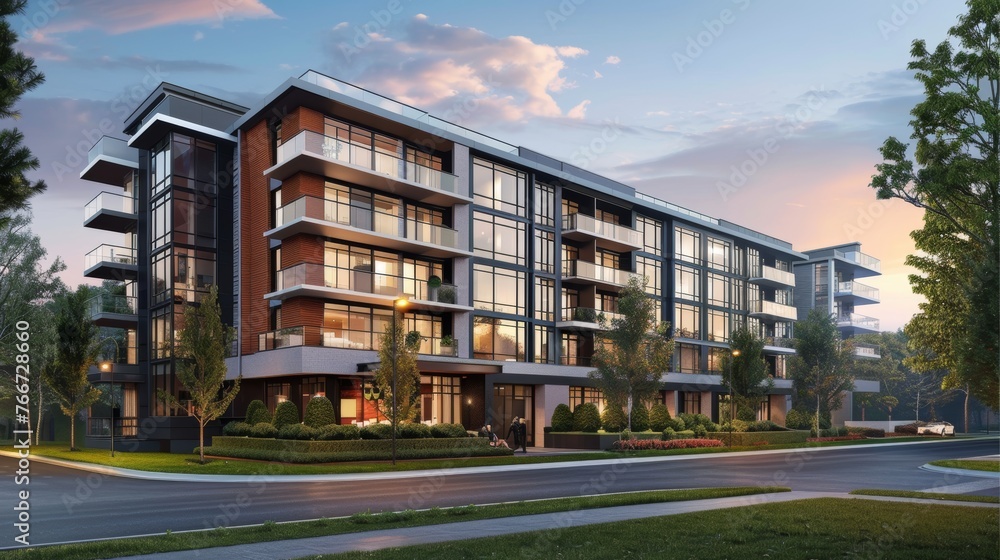 Obraz premium Contemporary Condos Detailed photographs of contemporary condominiums featuring sleek designs high-end finishes and luxury amenAI generated illustration