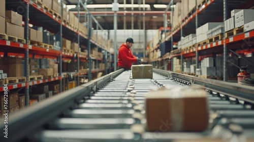 E-commerce Fulfillment Cinematic shots showcasing the behind-the-scenes operations of e-commerce fulfillment centers with a foc AI generated illustration photo