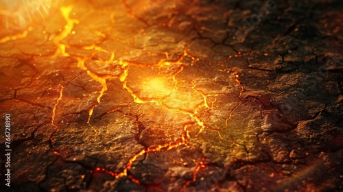 The cracked parched earth of a dry riverbed contrasted with the intensity of a solar flare highlighting the struggle for survival against the destructive force of these invisible photo