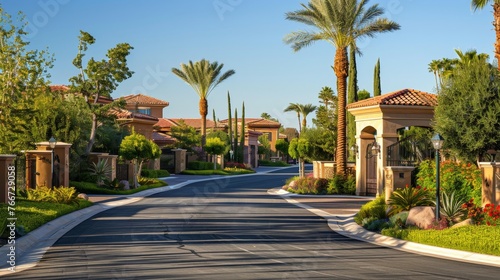 Gated Communities Detailed shots of gated communities and private estates offering security exclusivity and luxury amenities fo AI generated illustration