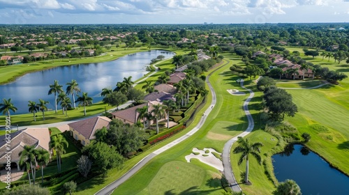 Golf Course Communities Detailed captures of golf course communities and country club estates offering golf course views and re AI generated illustration