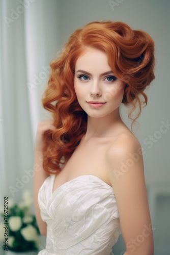 Portrait of a bride on a light background