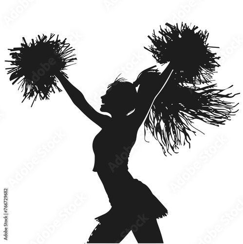 Silhouette of a high school cheerleader with pom poms