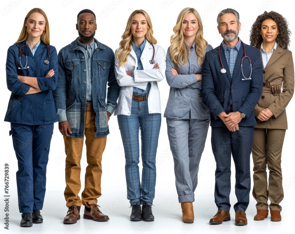 Obraz premium A group of hospital workers, such as doctors, nurses, administrative and management professionals