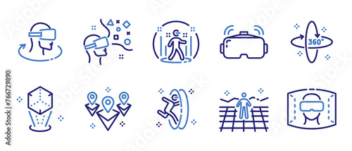 Metaverse, Virtual and Augmented reality tech icon set. User Engagement with VR and AR Environments, Vector outline thin line illustrations for Digital Reality and Immersive Technology