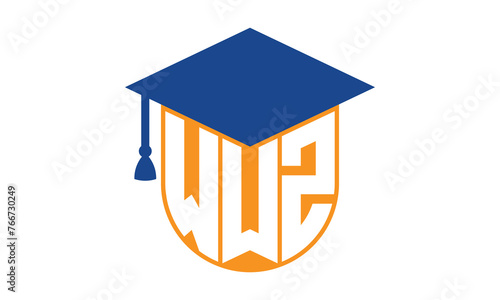 WWZ initial letter academic logo design vector template. school college logo, university logo, graduation cap logo, institute logo, educational logo, library logo, teaching logo, book shop, varsity