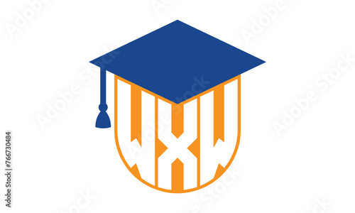 WXW initial letter academic logo design vector template. school college logo, university logo, graduation cap logo, institute logo, educational logo, library logo, teaching logo, book shop, varsity