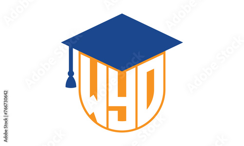 WYO initial letter academic logo design vector template. school college logo, university logo, graduation cap logo, institute logo, educational logo, library logo, teaching logo, book shop, varsity