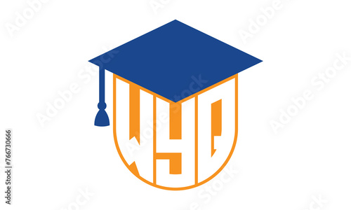 WYQ initial letter academic logo design vector template. school college logo, university logo, graduation cap logo, institute logo, educational logo, library logo, teaching logo, book shop, varsity