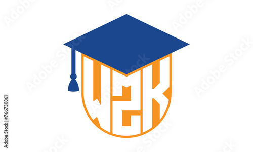 WZK initial letter academic logo design vector template. school college logo, university logo, graduation cap logo, institute logo, educational logo, library logo, teaching logo, book shop, varsity