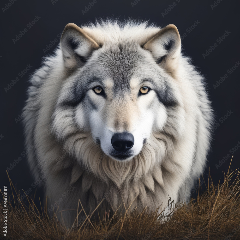 Obraz premium Portrait of a wolf in the field. 3d rendering.