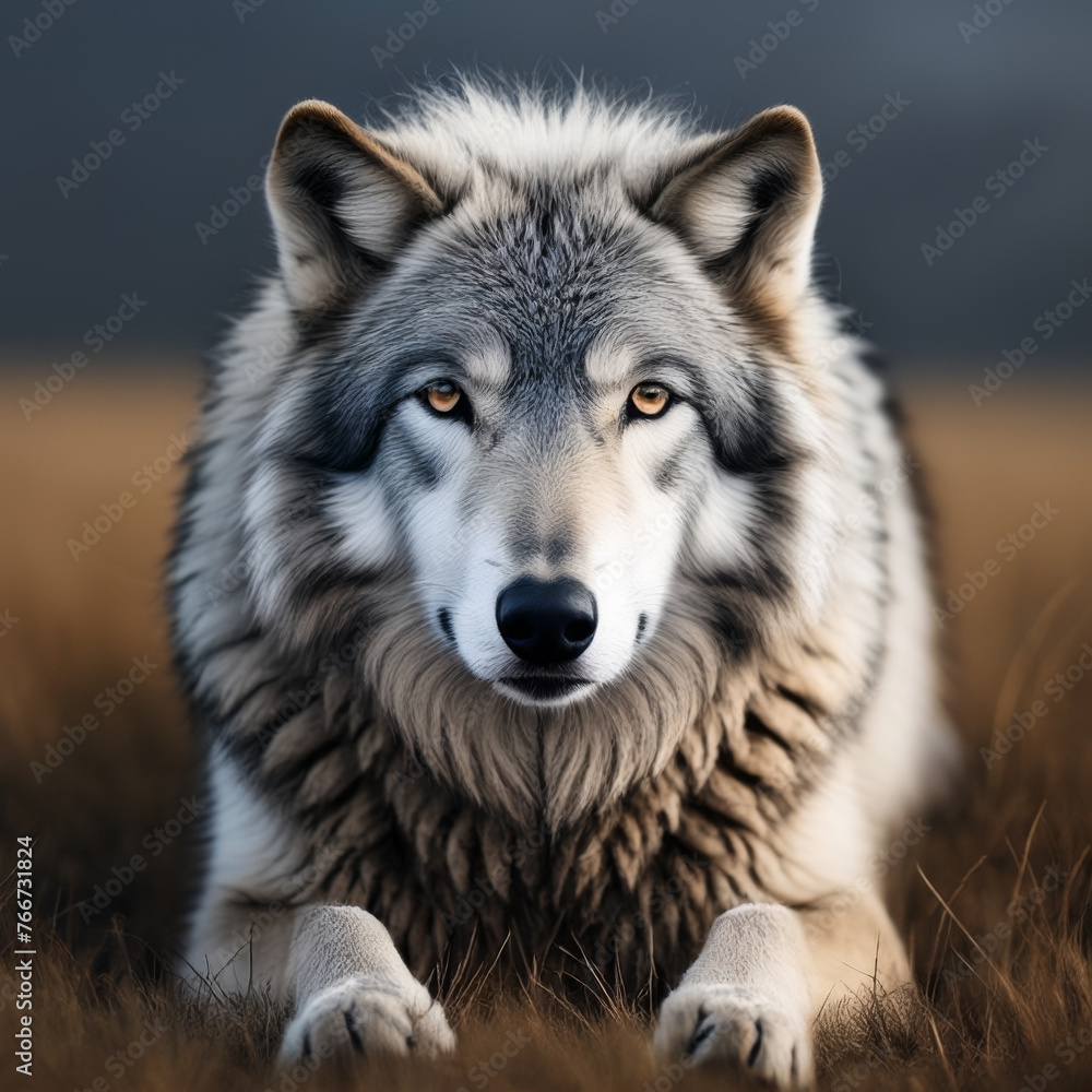 Portrait of a wolf in the field. 3d rendering. Portrait of a wolf in the field. 3d rendering.