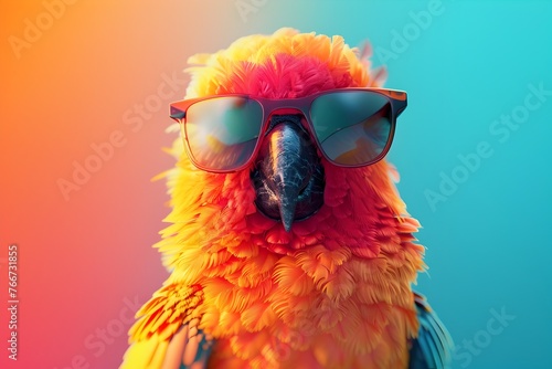 Colorful Parrot Wearing Stylish Sunglasses in Vibrant Tropical Setting