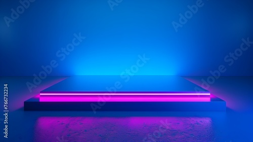 Glowing Neon Geometric Stage with Vibrant Blue and Pink Lighting © yelosole