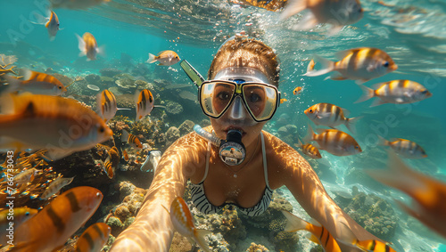 Tropical snorkeling adventure, underwater marvels, vibrant marine life © akarawit