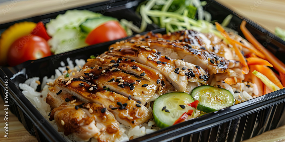 Japanese style chicken with rice and vegetables, generative AI Japanese style chicken with rice and vegetables, generative AI