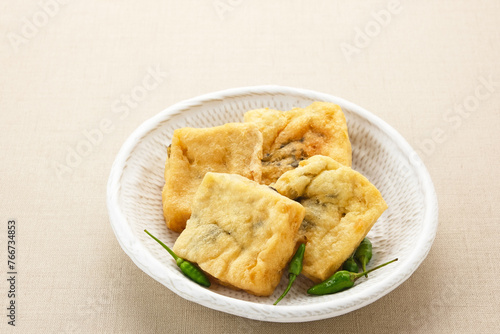 Tahu Petis, fried tofu filled with black shrimp paste. Indonesian food
 photo