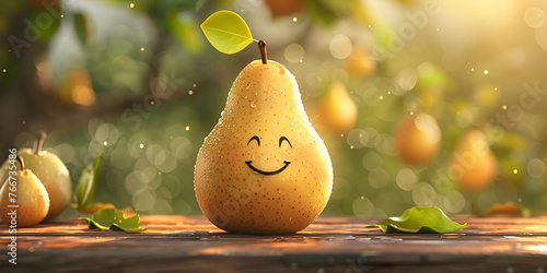 pear with a smiling face, a generative ai