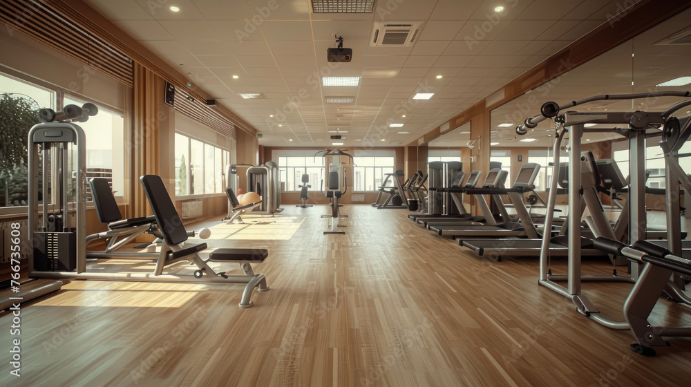 Spacious gym with air conditioning system. Spacious gym with air conditioning system.