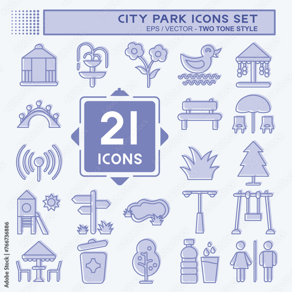 Icon Set City Park. suitable for Building symbol. two tone style. simple design editable. design template vector. simple illustration Icon Set City Park. suitable for Building symbol. two tone style. simple design editable. design template vector. simple illustration