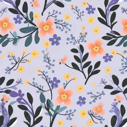 Floral bouquet vector pattern with small flowers an