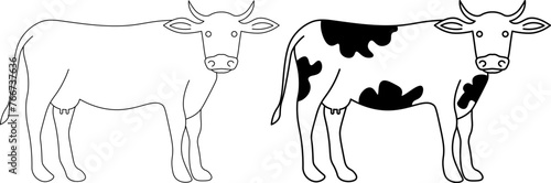outline silhouette side view cow  icon set