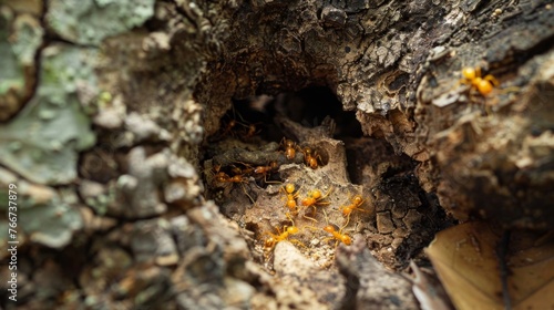 A closer look in the fifth picture reveals a colony of ants taking advantage of the dry and brittle ground have created intricate tunnels and nests beneath the forest floor photo