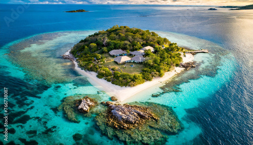 private island surrounded by clear waters, perfect for luxury escapes. Ideal for travel brochures or website banners