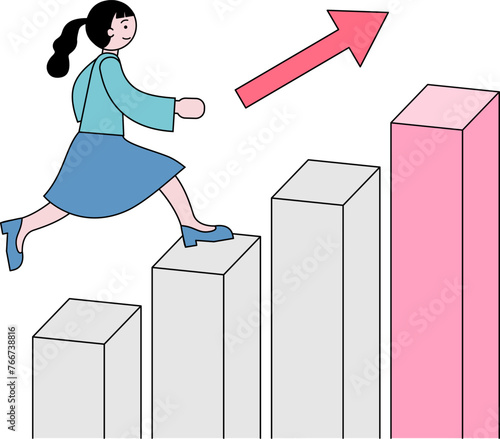 ステップアップする女性のイラスト