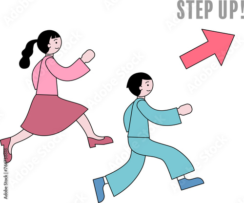 ステップアップする男女のイラスト