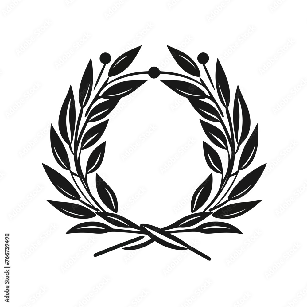 Laurel wreath champion olive. Black icon on white b