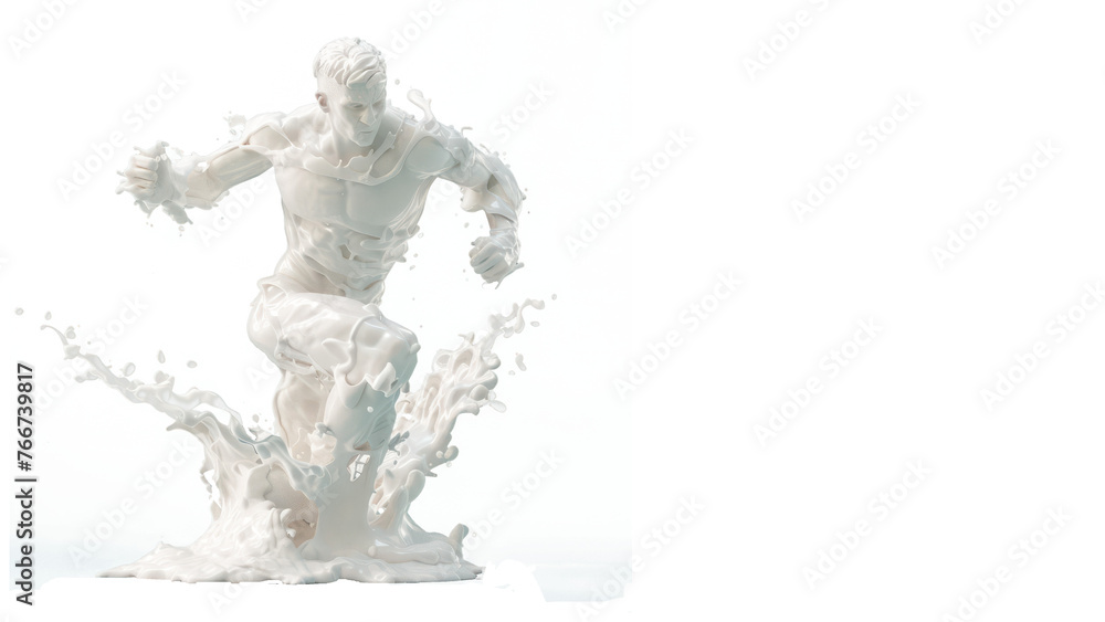 Splash of milk in form of boy's body on a white milk, isolate on a transparent background.