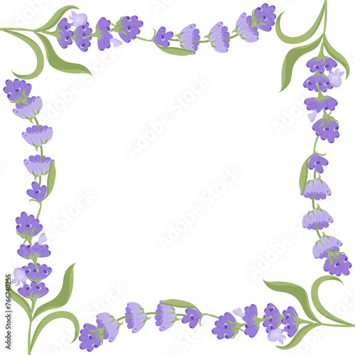 Decorative frame of lavender flowers for your design. Vector illustration isolated on white background.