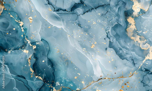 abstract background, blue and white marble texture background with cracked gold details, Generative AI