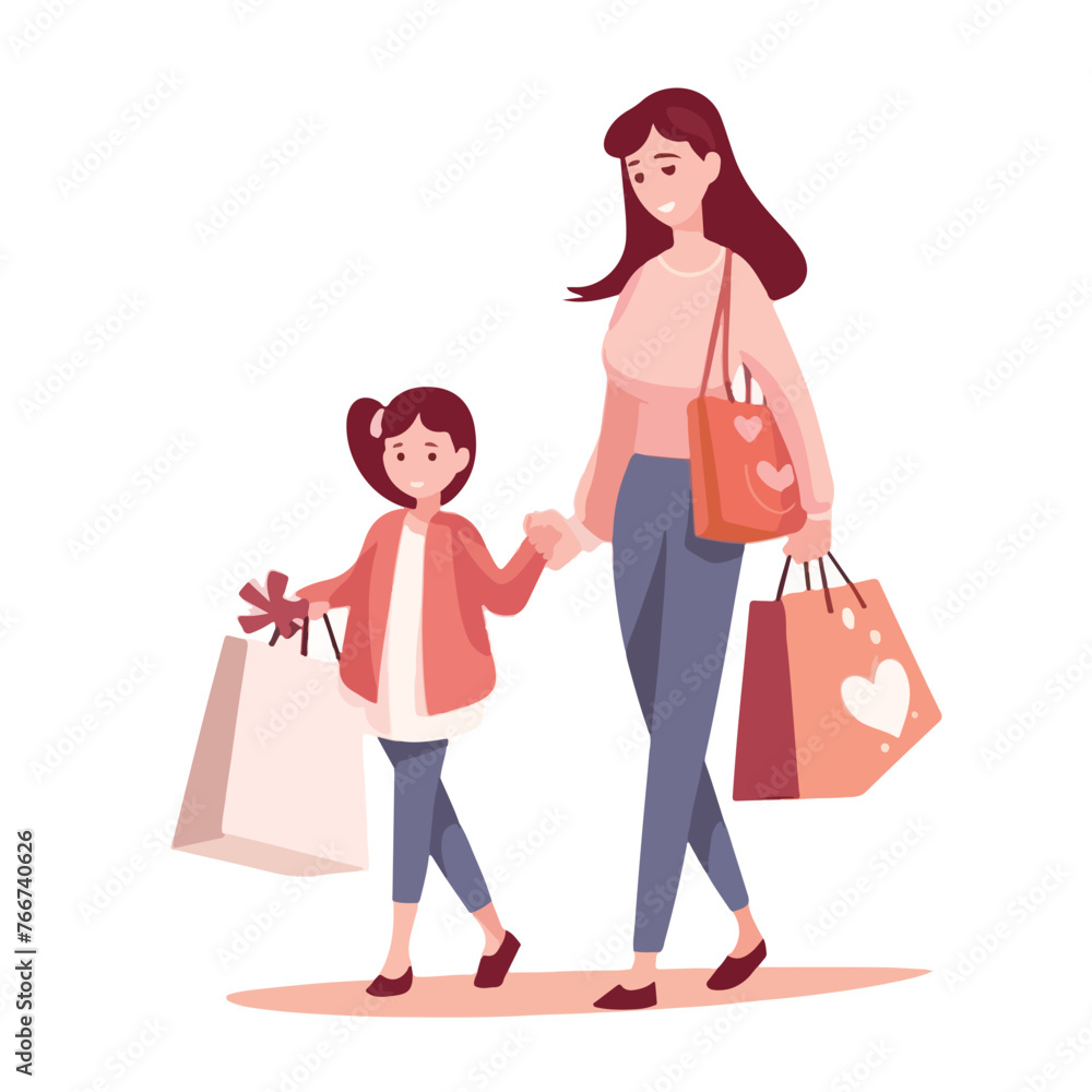 Mother and daughter holding shopping bags cartoon v